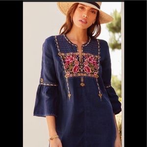 New Johnny Was Embroidered Linen Tunic Dress.